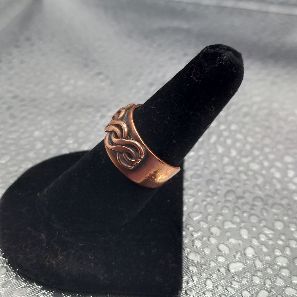 Vintage Solid Copper Braided Overlay Ring Adjusta… - image 8